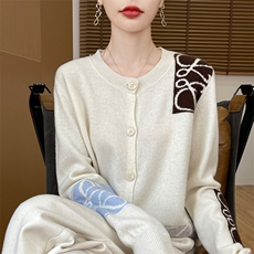 时尚百搭经典提花羊毛衫优雅显瘦长袖开衫女，女装羊毛衫，狄美羊绒