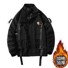 现货7XL-M码 立领加棉棉衣男2023冬新款织带加厚外套支持各种活动图片