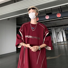 美式复古运动球服线条拼接短袖T恤男夏百搭休闲宽松球衣T03，男装T恤，星座1116A-1（原606A）