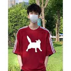 抖音得物高品质二开240克宽松纯棉美式潮牌三条杠织带短袖T恤，男装T恤，电商A486