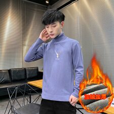 冬季可翻高领毛衣加厚保暖大码刺绣毛衫打底针织衫蓝M255加绒P43，男装针织衫/毛衣，星座1207