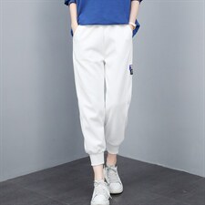 2021春季新款尚新抽绳贴标装饰针织休闲裤，女装休闲裤，叶笙衣