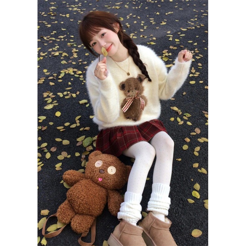 甜美可爱小熊蝴蝶结提花毛衣女学生秋冬慵懒风针织衫MY6047,男装针织衫/毛衣,星座1116A（原606A-3）