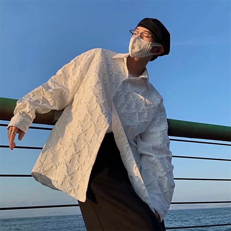 男长袖提花设计感小众休闲宽松秋季痞帅衬衫大码潮流衬衣外套,男装衬衫,星座715-4