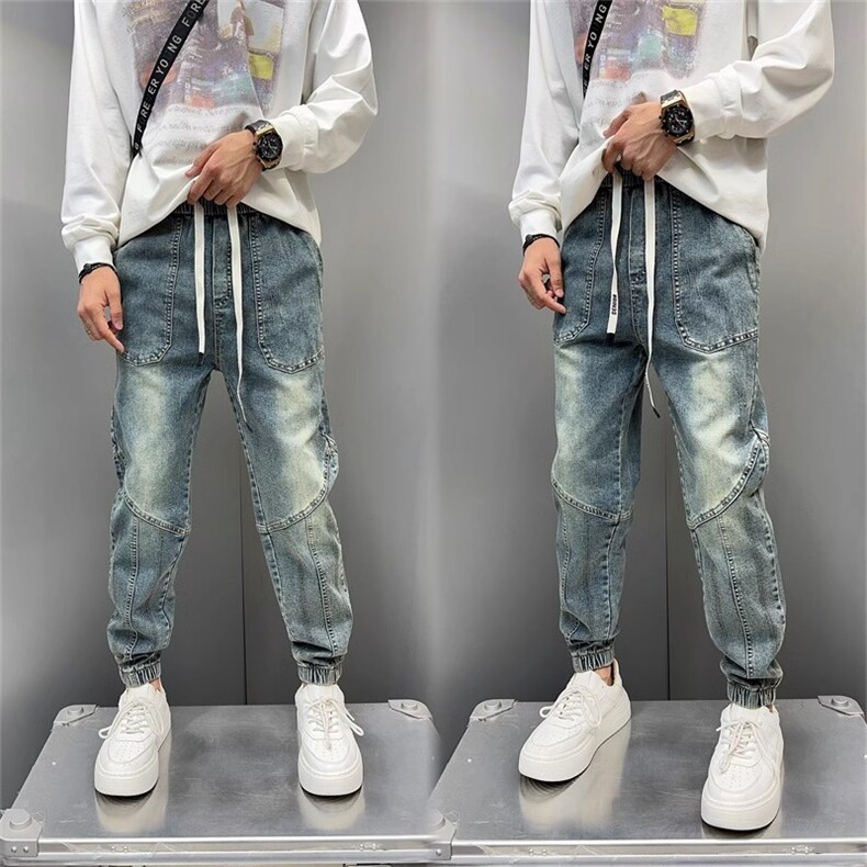 1506-1/KT10791/P51新款休闲牛仔裤男青少年束脚松紧裤百搭弹力,男装牛仔裤,星座1506-1