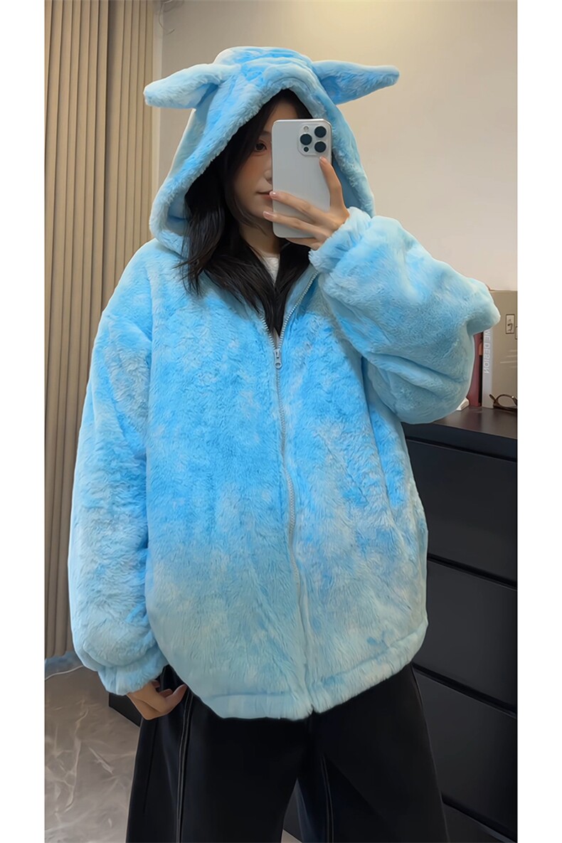 毛绒绒情侣外套男女夹棉兔毛秋冬新款扎染连帽棉衣-A2260P88,男装棉衣,电商B241