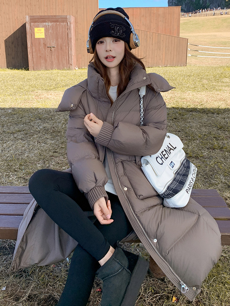 90%白鸭绒羽绒服女2024新款冬季保暖极简百搭连帽中长款外套,商品下架区,网红馆