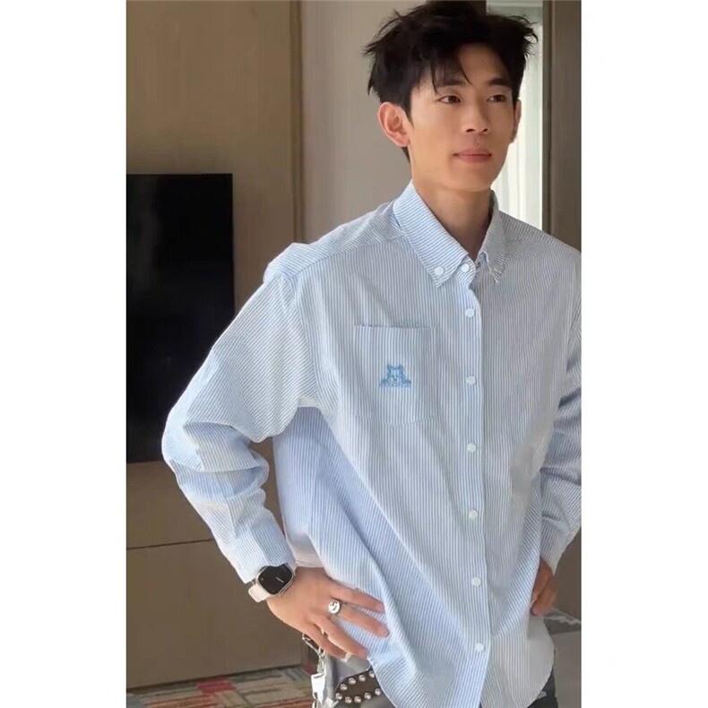 美式条纹长袖衬衫男女春秋季潮牌情侣休闲衬衣外套CS37-P39,男装衬衫,星座208-5