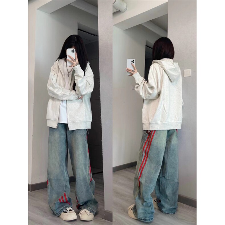 【有货】三条杠条纹牛仔裤男女款美式vibe风裤子G8512WW-特P55图片