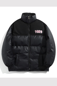 PU皮棉衣棉服鳄鱼纹拼接面包服立领棉袄皮衣外套1612-P85量大有差图片