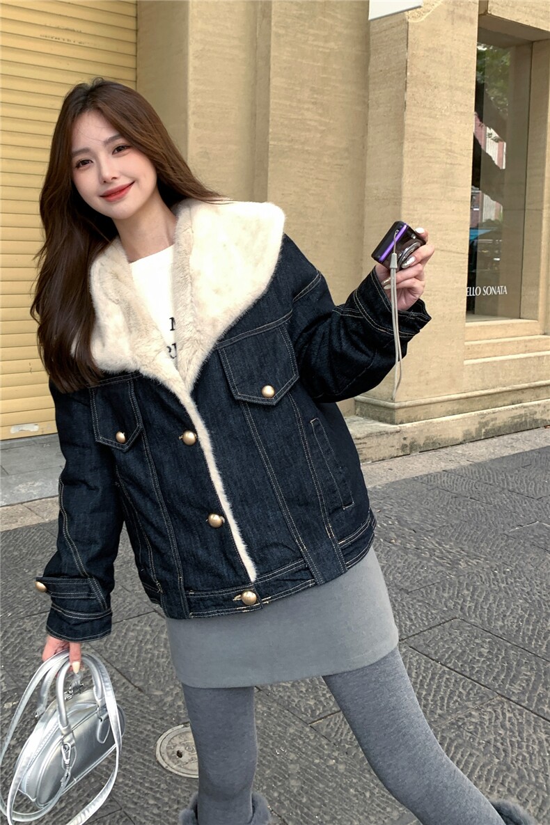 韩版羊羔毛短外套女2025冬季新款时尚加厚保暖毛茸茸派克服棉服,女装棉衣/棉服,2C057