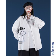 2021秋季新中性风蒙马特港风猫咪印花大码休闲男衬衫C519-P45，男装衬衫，电商A001