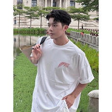 抖音得物210克现货宽松纯棉美式潮牌印花落肩袖纯棉T恤AT21108，男装T恤，电商A443