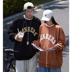 EQ121麂皮绒卫衣男2024秋装新款情侣装字母发泡印花长袖外套P58，男装卫衣，电商C306-1