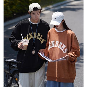 EQ121 麂皮绒卫衣男2024秋装新款情侣装字母发泡印花长袖外套 P58图片