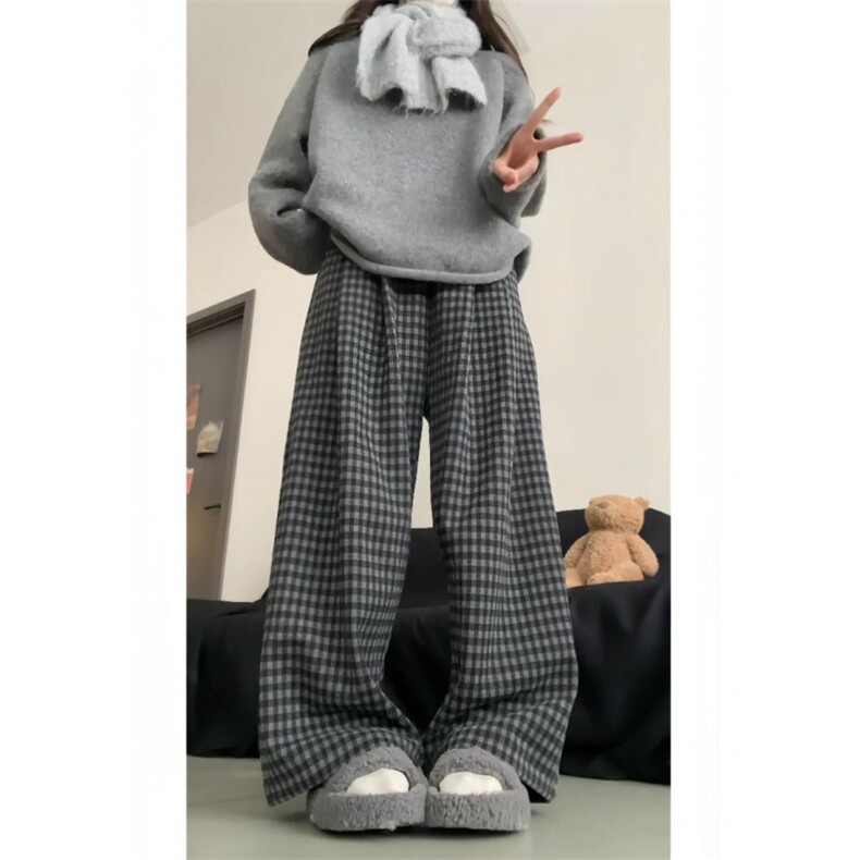 现货格雷系黑灰格子阔腿休闲裤ZK0451-P35加绒P4,男装卫衣,星座313A(原308A-2)