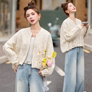 棒球服外套女2025开春新款小个子超好看洋气休闲减龄短款蕾丝夹克，女装防晒衣，依多米