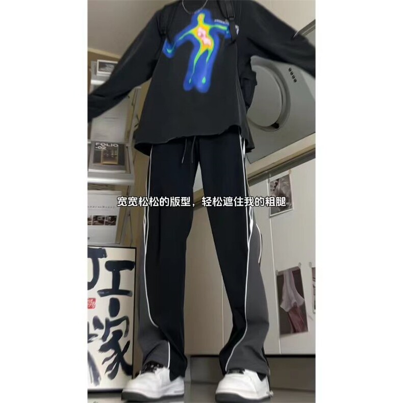新款撞色侧条纹伞兵裤宽松直筒休闲裤K6231P55,男装休闲裤,电商D325