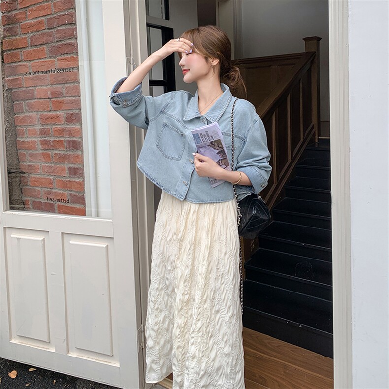 爱情魔鬼鱼套装女2025年夏季新款牛仔外套吊带长裙斜挎包三件套,女装套装/套裙,浙宝069