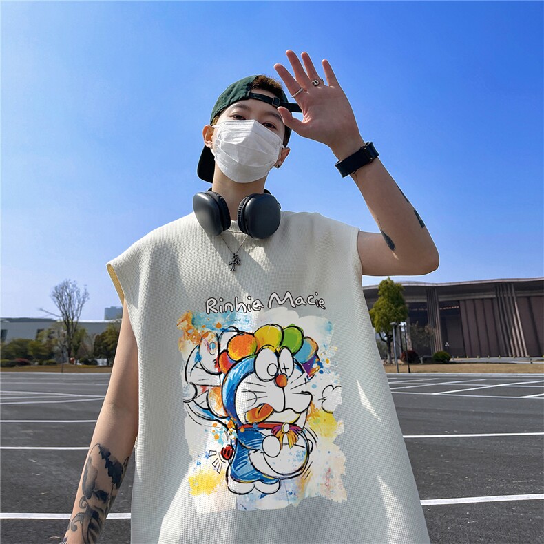 华夫格背心直播高品质重磅220克哆啦a梦印花HB755-P25控38,男装背心/马甲,星座508（原C305）