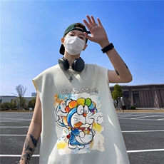 华夫格背心直播高品质重磅220克哆啦a梦印花HB755-P25控38，男装背心/马甲，星座508（原C305）