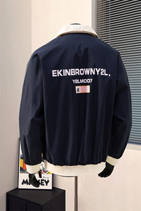 港风美式复古印花字母双袖三杠织带大码M-5XL夹克JK77766P75控98图片