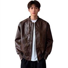 抖音得物高品质美式高街复古老钱风PU皮夹克外套男女短款机车皮衣，男装夹克，电商A486
