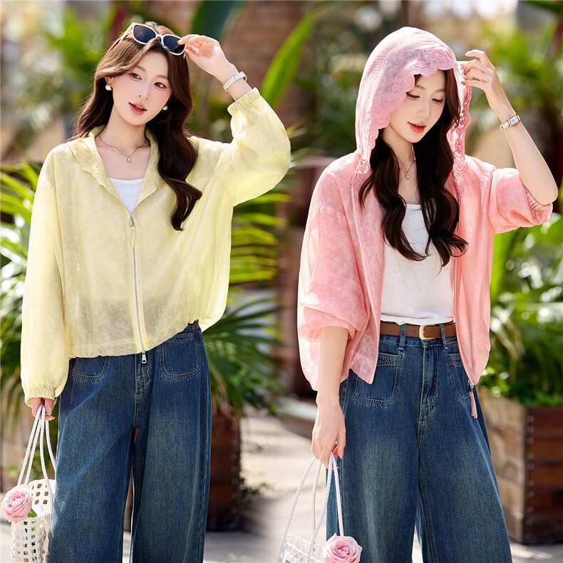 夏日焕新~轻薄天丝防晒衣外套绣花薄款刺绣宽松防晒服连帽短外套，女装防晒衣，衣之秀