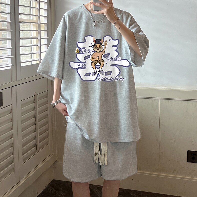 华夫格套装运动短袖t恤套装休闲两件套一套HZ84306-P44,男装T恤,电商A040