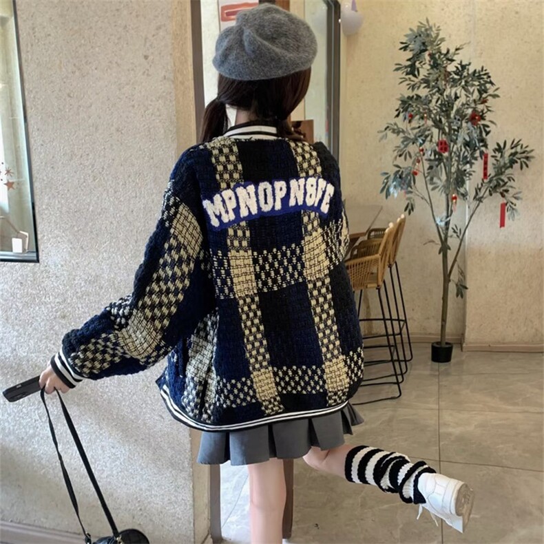新款小香风美式复古格子外套女潮牌高街痞帅棒球服夹克JK481-P65,男装夹克,星座1008