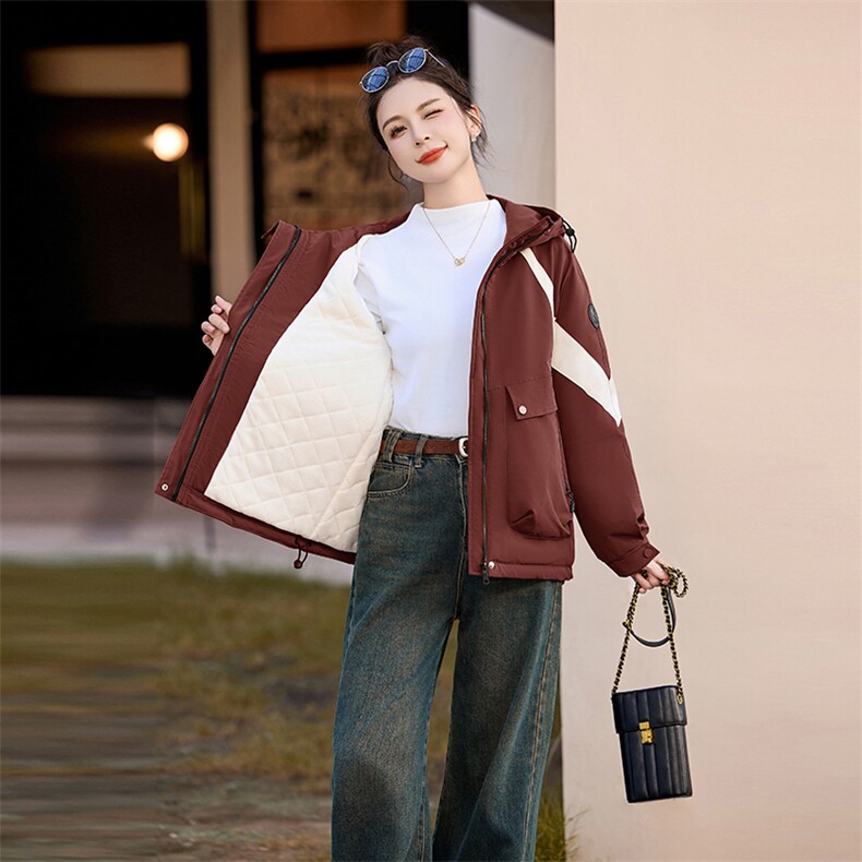 红拼色冲锋衣羽绒棉服女2025冬季新款休闲加厚保暖棉衣外套,女装棉衣/棉服,涵亦佰惠