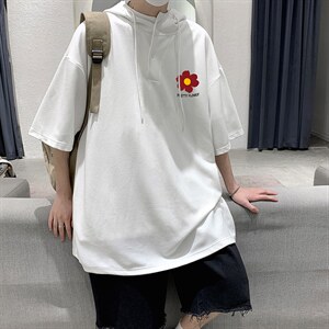 LD54257-P45连帽短袖t恤男大码胖子带帽五分袖中袖大皂风，男装T恤，电商A040