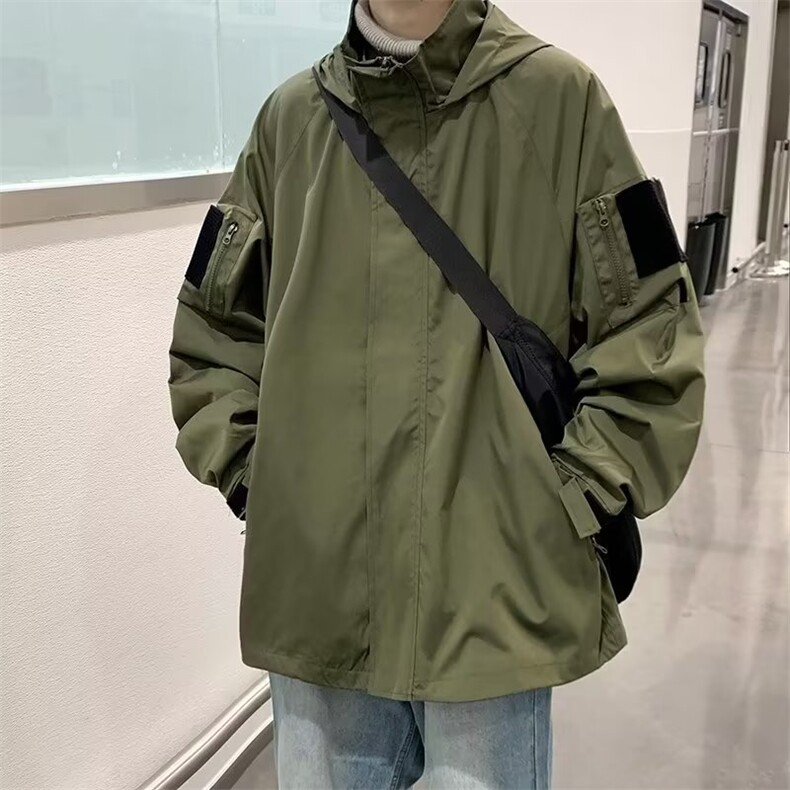 魔术贴冲锋衣男秋冬季潮牌户外运动连帽外套潮流宽松休闲夹克,男装夹克,星座506A