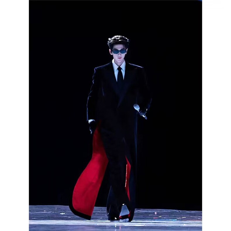 张凌赫同款不规则红内垫肩毛呢大衣加长款风衣外套Y966-P125，男装风衣，星座1004-3