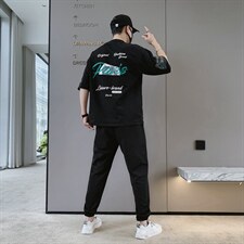 2024夏季潮流时尚T恤男装青少年宽松休闲ins圆领套装F306P68，男装休闲套装，电商A086