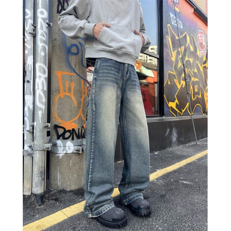 抖音品质美式高街复古水洗宽松直筒牛仔裤B315-K24274-p55控78,男装牛仔裤,电商B315