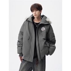 潮牌连帽毛领派克棉服男女高街情侣棉衣美式宽松外套WLF8099-P98，男装棉衣，星座1008