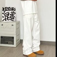 美式复古垂坠感白色牛仔裤男女款基础纯色宽松直筒阔腿拖地长裤子，男装牛仔裤，星座601-1