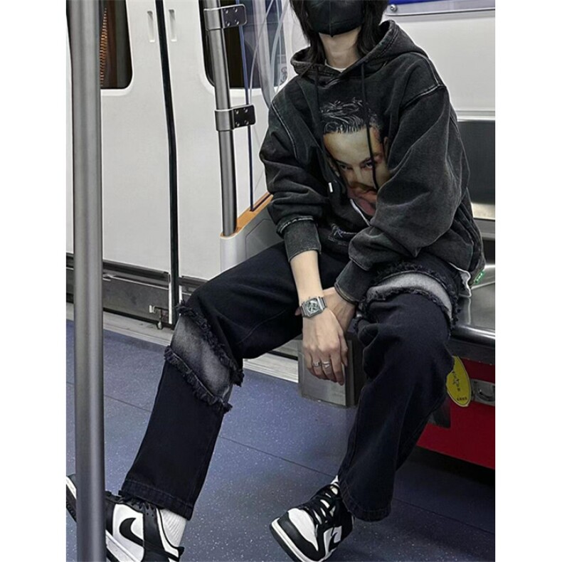 欧美高街vibe裤子男秋冬季流苏拼接牛仔裤直筒休闲裤N8150,男装休闲裤,星座1116A（原606A-3）