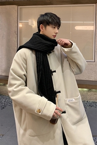 1港风牛角扣加棉呢大衣可拆卸帽大码M-5XL外套男FY8716P138控188图片