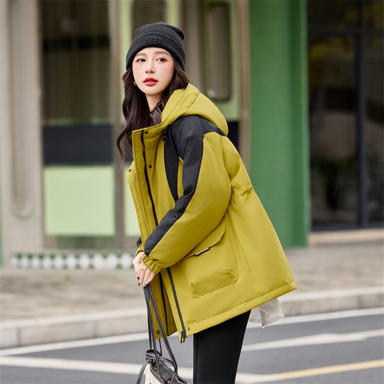 撞色拼接工装派克羽绒服女2024冬新款时尚休闲保暖加厚白鸭绒外套,女装羽绒服,采品优优