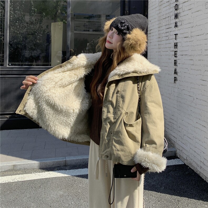 新款水洗复古毛毛内胆加厚派克服25129P190K288图片