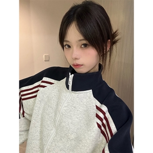 抖音得物高品质 美式高街重磅结构织带拼接撞色立领卫衣外套 CM41图片