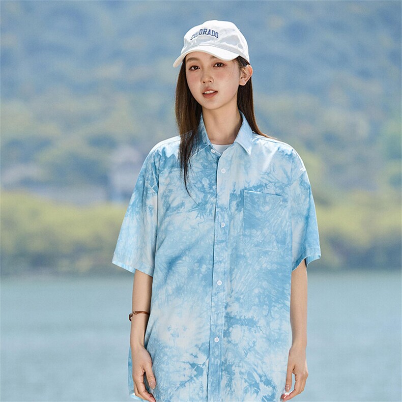短袖衬衫新款夏季设计感扎染宽松休闲女款衬衣A406C6050特P38,男装衬衫,星座309（原A406）
