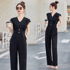 气质女神范连体裤女2025夏装高级感无袖修身显瘦蕾丝边连衣裤，女装连体裤，布依丽人