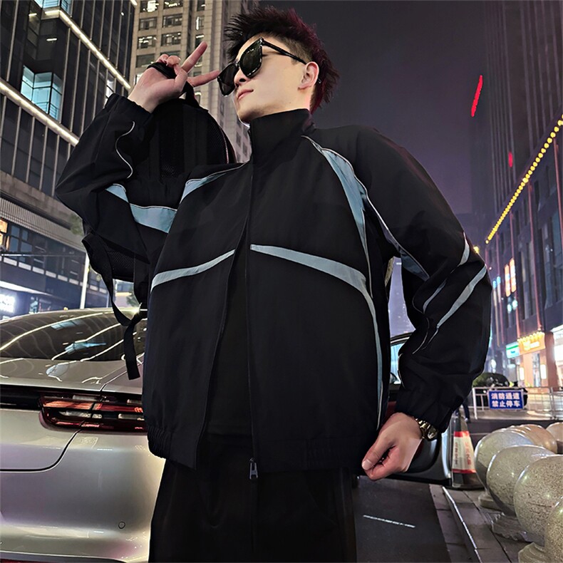 BK13/P118控165春季暗夜行者反光条撞色休闲夹克外套男藏青首1，男装夹克，星座305B