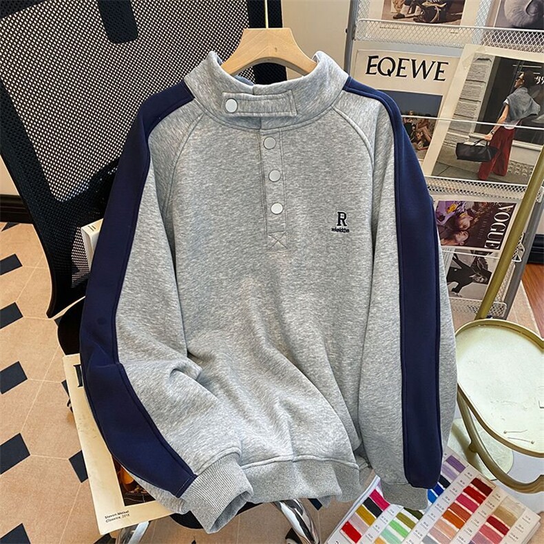 5504-P56新款撞色纯棉华棉复合牛奶丝刺绣立领上衣薄款，女装卫衣/绒衫，星座617A-2