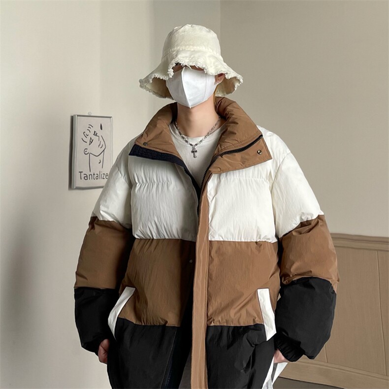港风2026新品冬季宽松情侣装撞色棉衣棉服冬装加厚外套D007-P90,男装棉衣,星座717