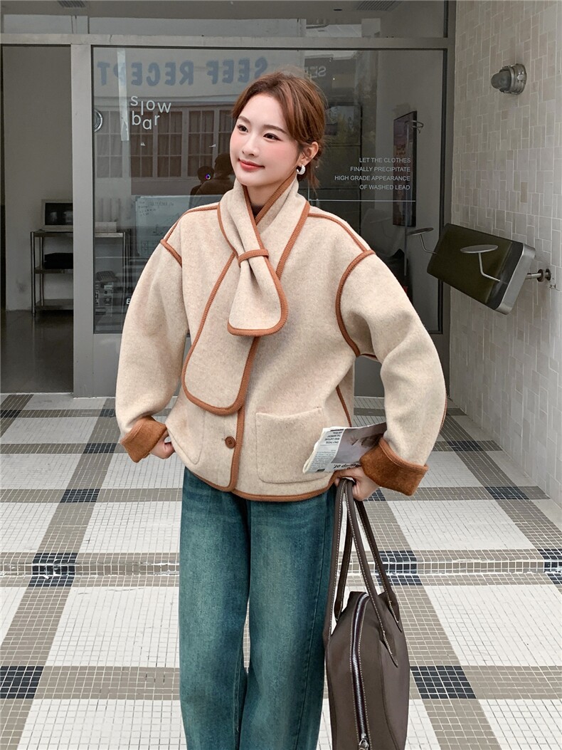 高级感小香风毛呢短款外套女冬季2025新款小个子宽松休闲呢子上衣,女装短外套,韩蜜菓