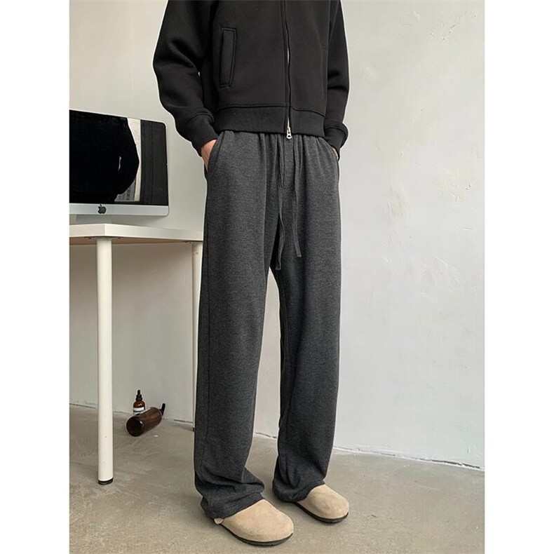 深灰色加绒糯米裤男女款冬季慵懒松弛感重磅卫裤人字纹直筒阔腿裤，男装休闲裤，星座1116-2